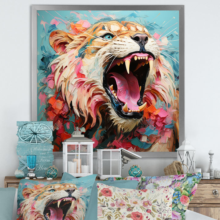 Brown and pink Lion roar - Pink Lion Wall Art