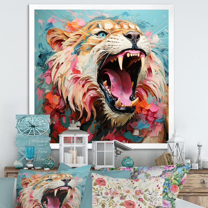 Brown and pink Lion roar - Pink Lion Wall Art