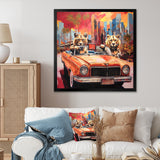 Lions riding in convertible - Lion Large Canvas Wall Art