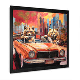 Lions riding in convertible - Lion Large Canvas Wall Art