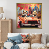 Lions riding in convertible - Lion Large Canvas Wall Art