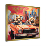 Lions riding in convertible - Lion Large Canvas Wall Art