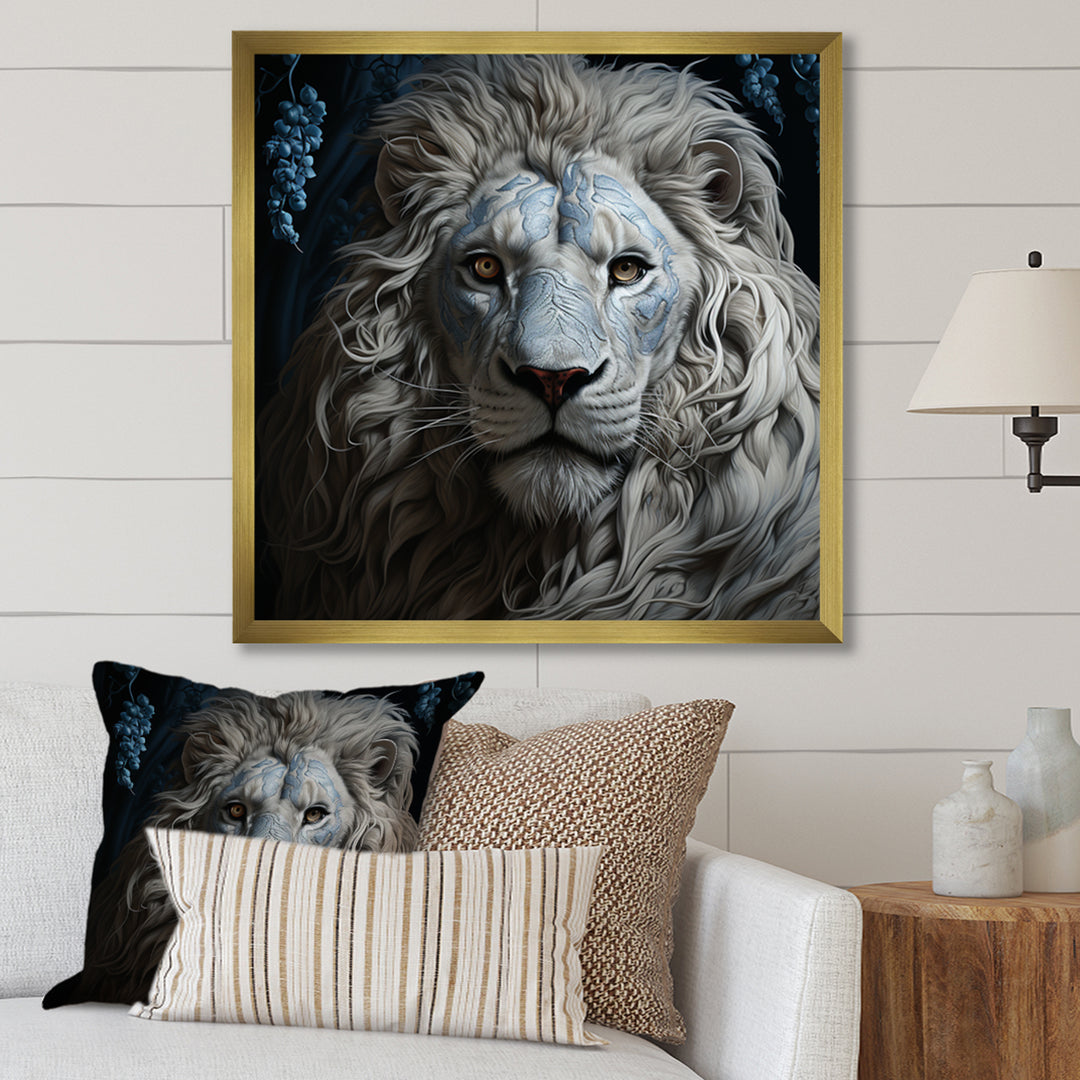 Grey Luminescent Lion - Lion Living Room Wall Art