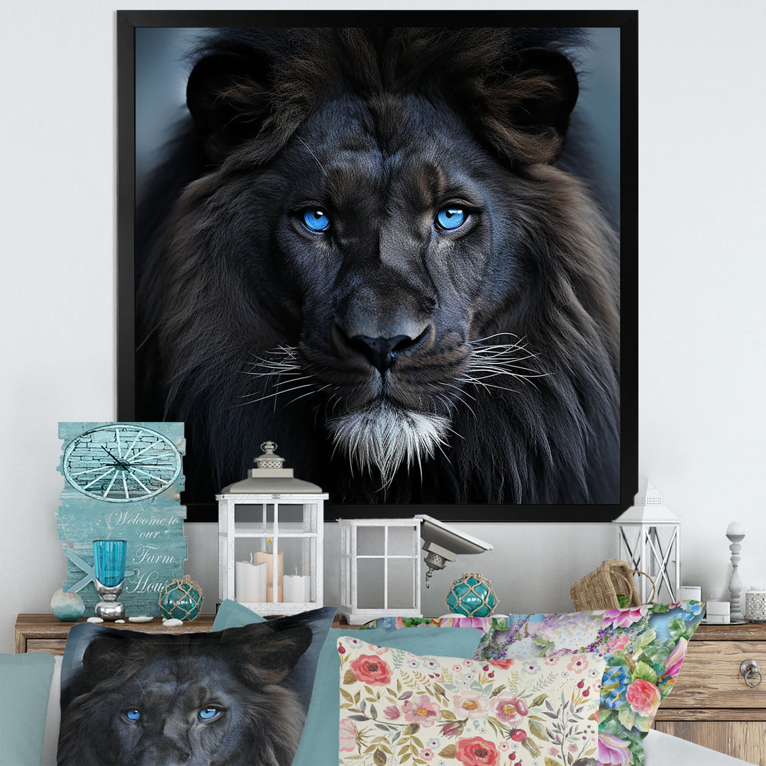 Midnight black and blue lion - Lion Canvas Wall Art
