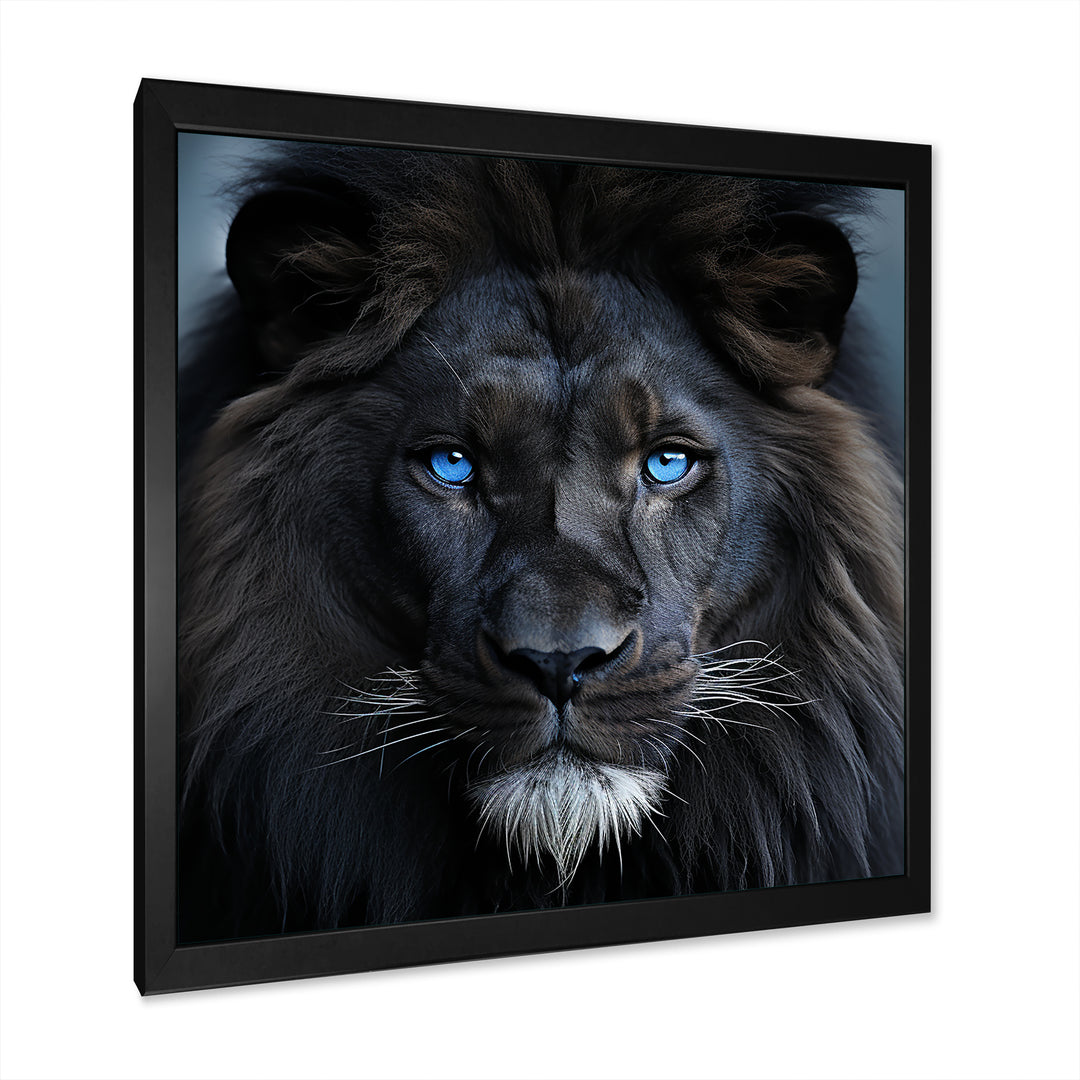 Midnight black and blue lion - Lion Canvas Wall Art