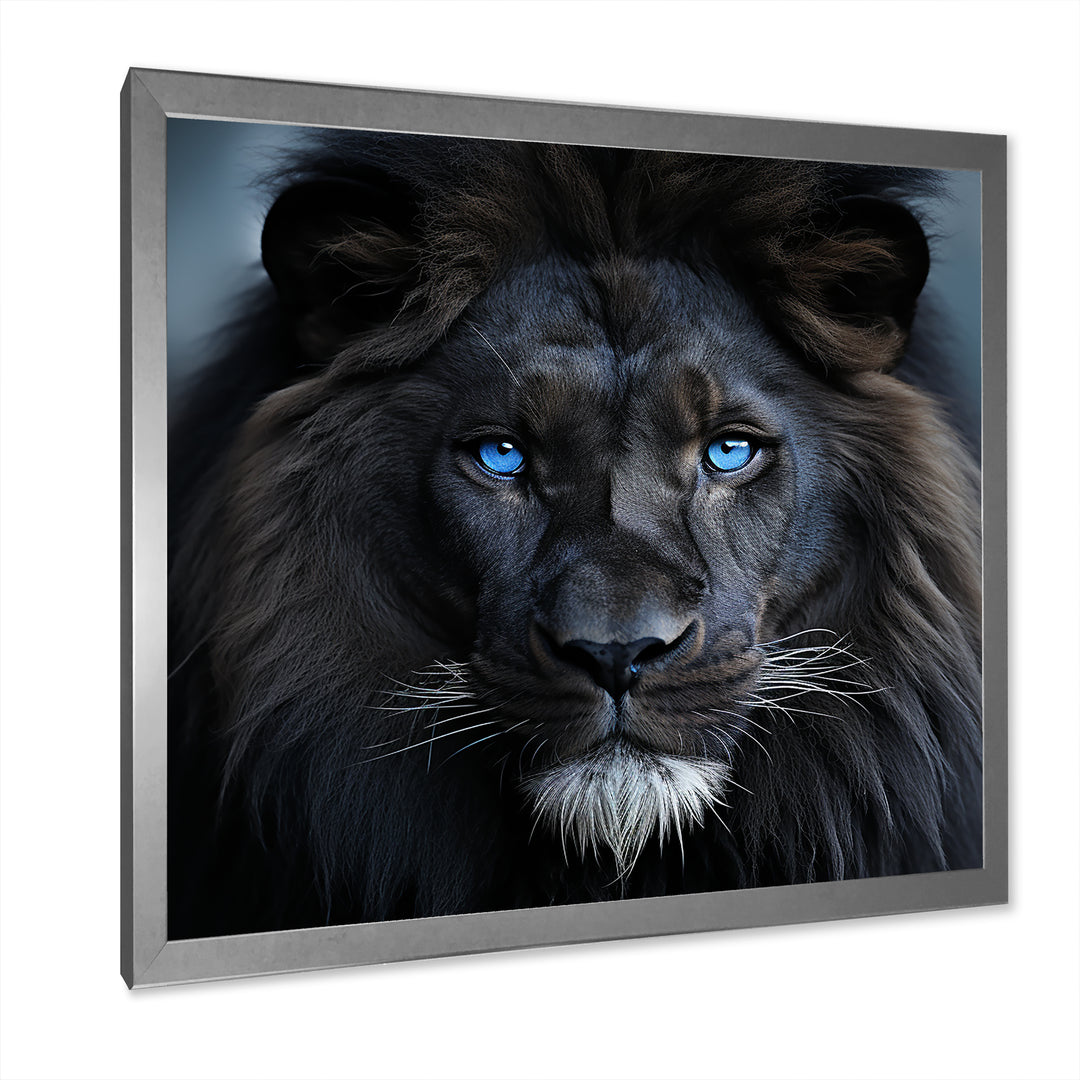 Midnight black and blue lion - Lion Canvas Wall Art