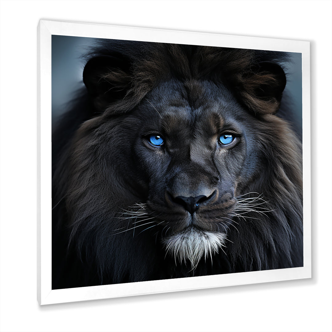 Midnight black and blue lion - Lion Canvas Wall Art