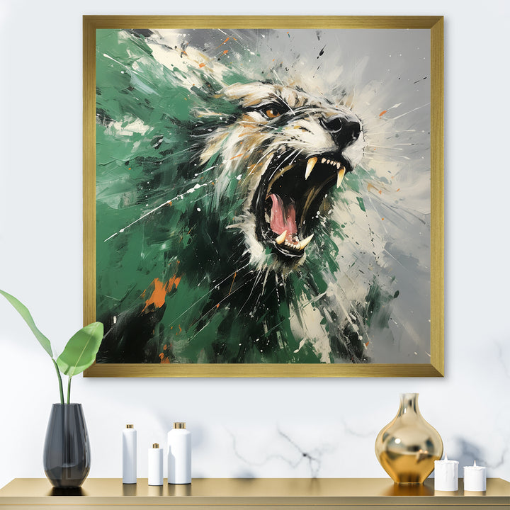 Grey and Green Roaring Lion Charm - Brown Lion Wall Art