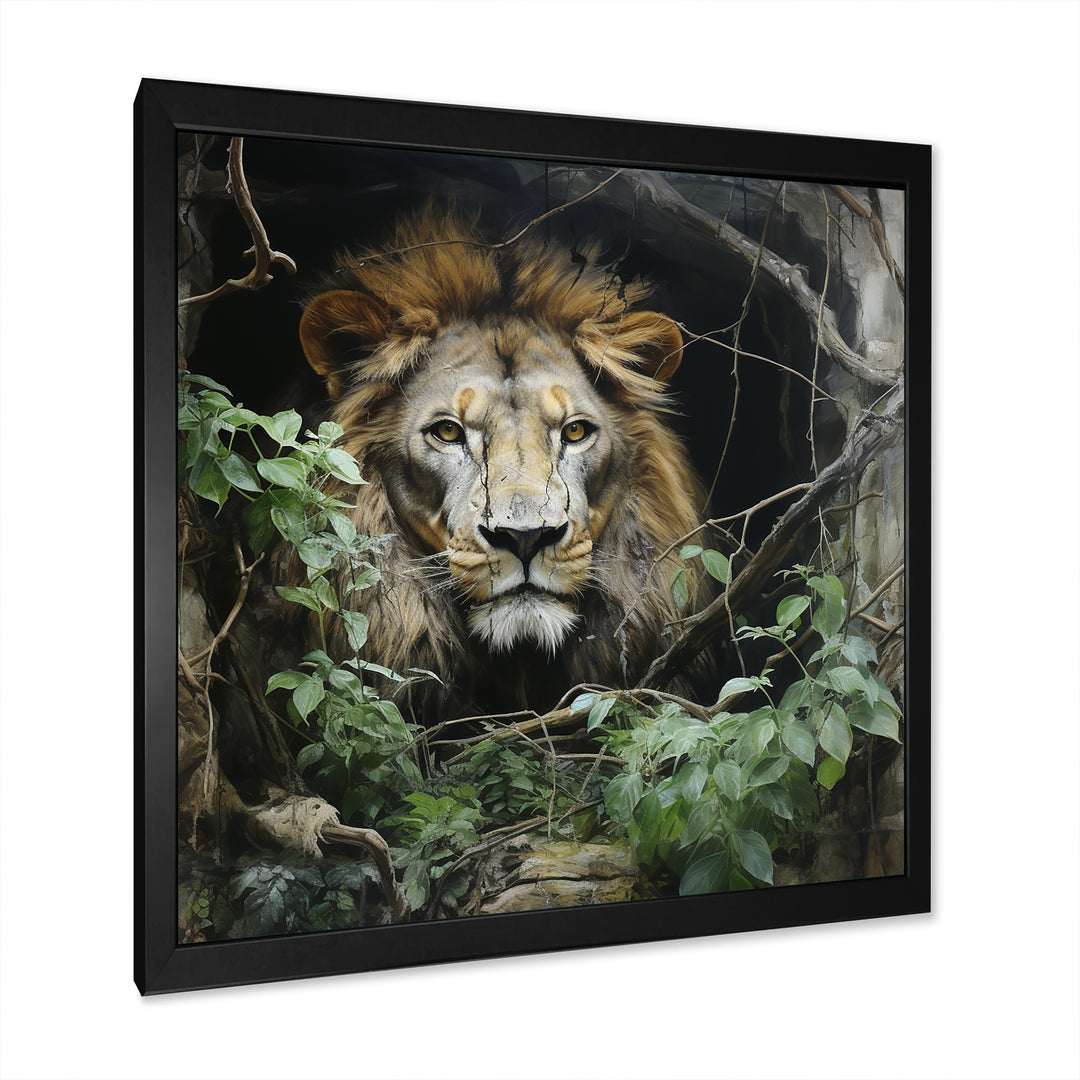 Grey and Green Lion in Jungle - Brown Lion Wall Art