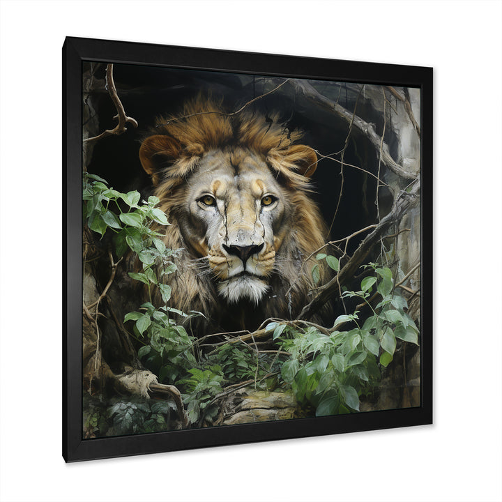 Grey and Green Lion in Jungle - Brown Lion Wall Art