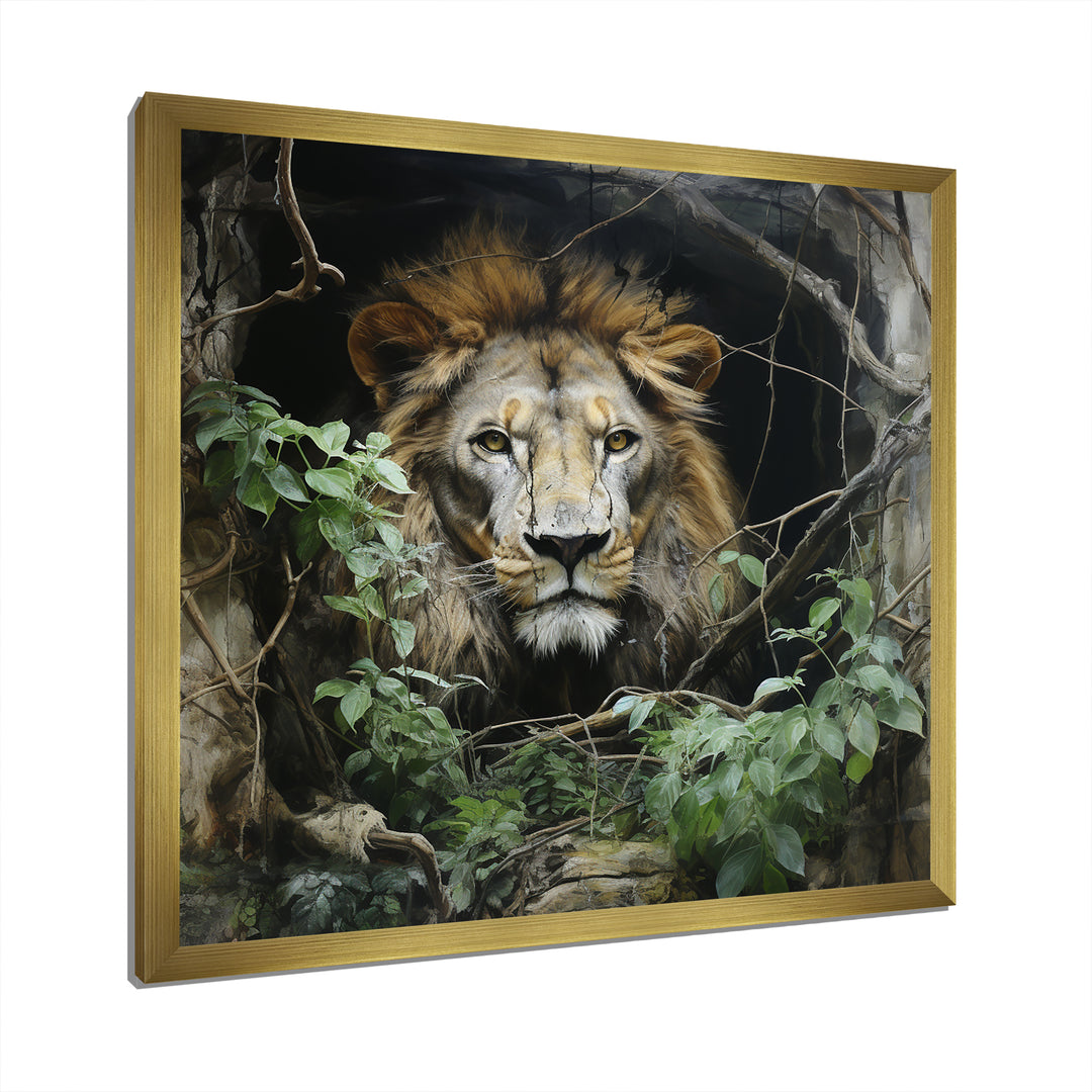 Grey and Green Lion in Jungle - Brown Lion Wall Art