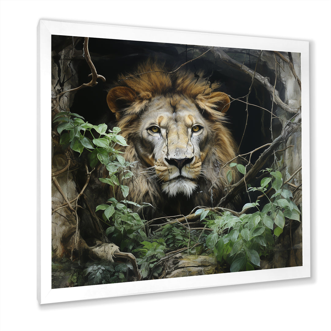 Grey and Green Lion in Jungle - Brown Lion Wall Art