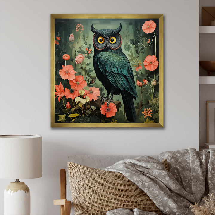 Emerald Owl Matisse Style in Green and Pink - Owl Wall Art Prints