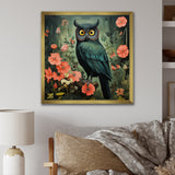 Emerald Owl Matisse Style in Green and Pink - Owl Wall Art Prints