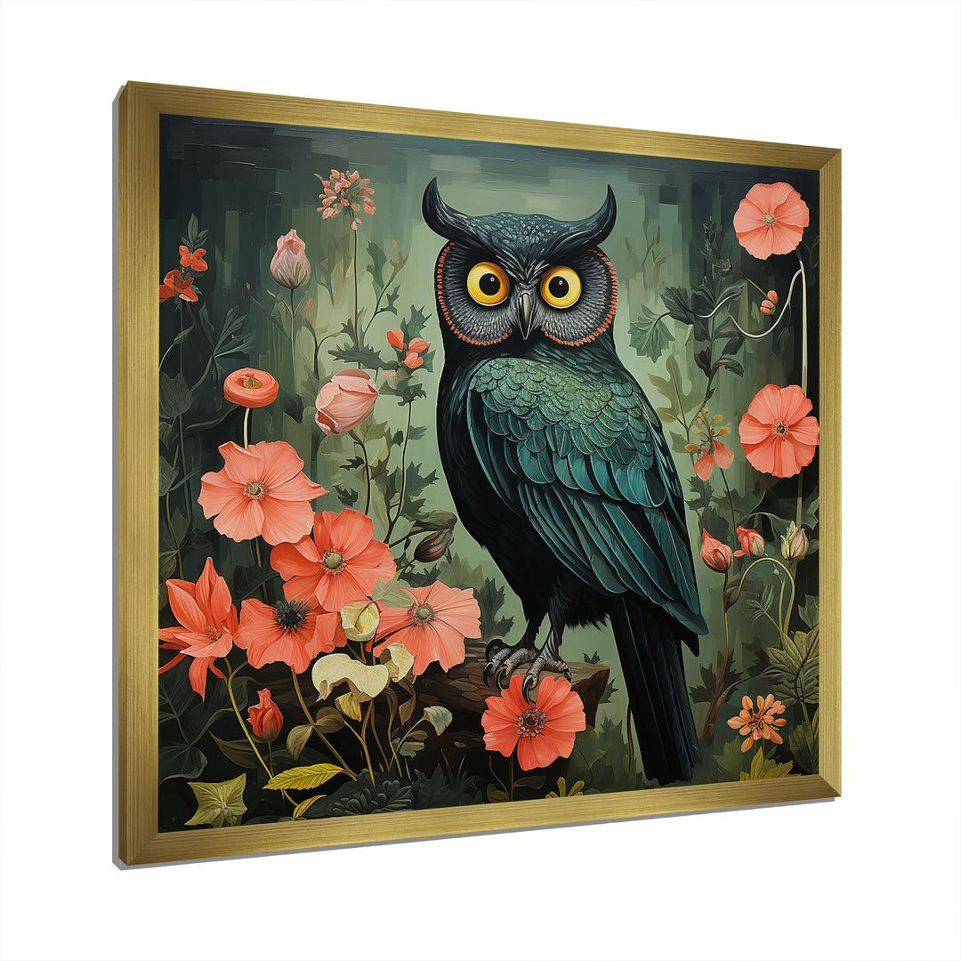 Emerald Owl Matisse Style in Green and Pink - Owl Wall Art Prints