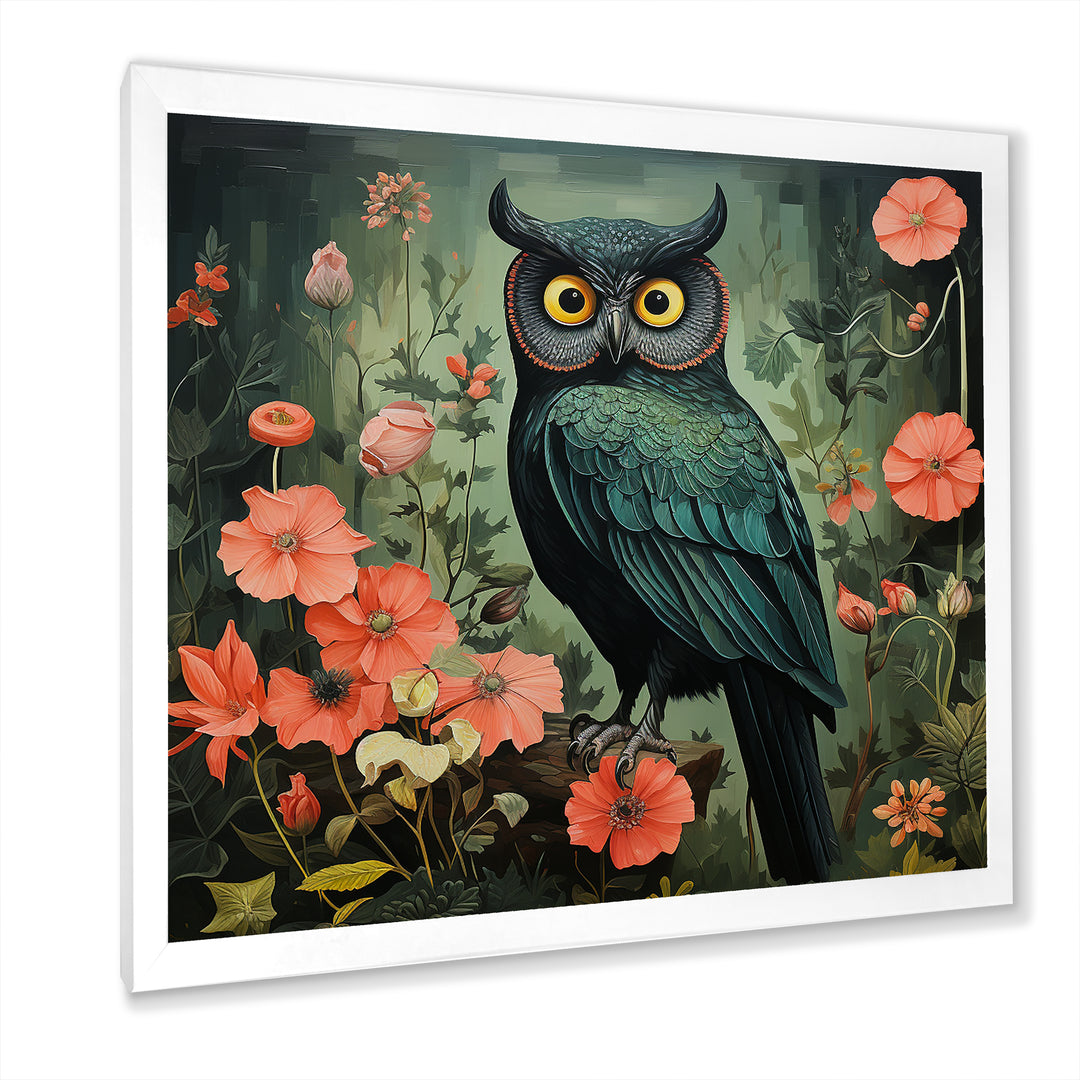 Emerald Owl Matisse Style in Green and Pink - Owl Wall Art Prints