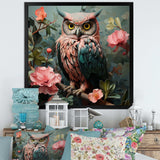 Blue and pink Owls gaze floral forest II - Animals Canvas Wall Art