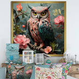 Blue and pink Owls gaze floral forest II - Animals Canvas Wall Art