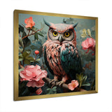 Blue and pink Owls gaze floral forest II - Animals Canvas Wall Art