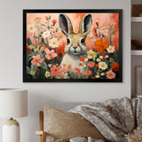 Pink Rabbit flower meadows - Rabbit Framed Canvas Art