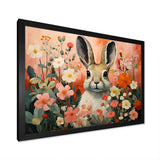 Pink Rabbit flower meadows - Rabbit Framed Canvas Art