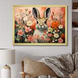 Pink Rabbit flower meadows - Rabbit Framed Canvas Art