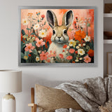 Pink Rabbit flower meadows - Rabbit Framed Canvas Art