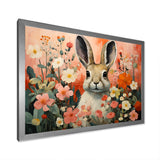 Pink Rabbit flower meadows - Rabbit Framed Canvas Art