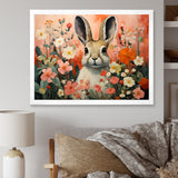 Pink Rabbit flower meadows - Rabbit Framed Canvas Art