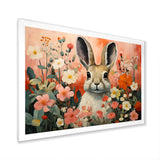 Pink Rabbit flower meadows - Rabbit Framed Canvas Art