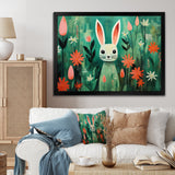 Green and pink Rabbit flower meadows - Rabbit Large Canvas Wall Art