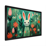 Green and pink Rabbit flower meadows - Rabbit Large Canvas Wall Art