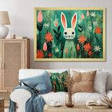 Green and pink Rabbit flower meadows - Rabbit Large Canvas Wall Art