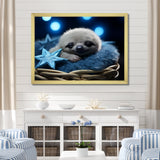 White and blue Sloth Serenity sleep - Sloth Home Decor Art