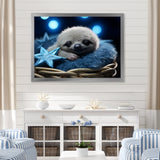 White and blue Sloth Serenity sleep - Sloth Home Decor Art