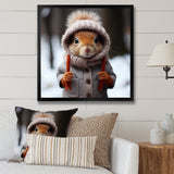 Squirrel with Hat in snow - Squirrel Canvas Wall Art