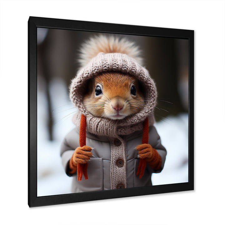 Squirrel with Hat in snow - Squirrel Canvas Wall Art