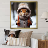 Squirrel with Hat in snow - Squirrel Canvas Wall Art