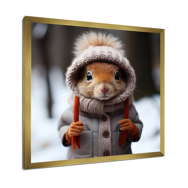 Squirrel with Hat in snow - Squirrel Canvas Wall Art