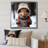Squirrel with Hat in snow - Squirrel Canvas Wall Art