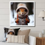 Squirrel with Hat in snow - Squirrel Canvas Wall Art