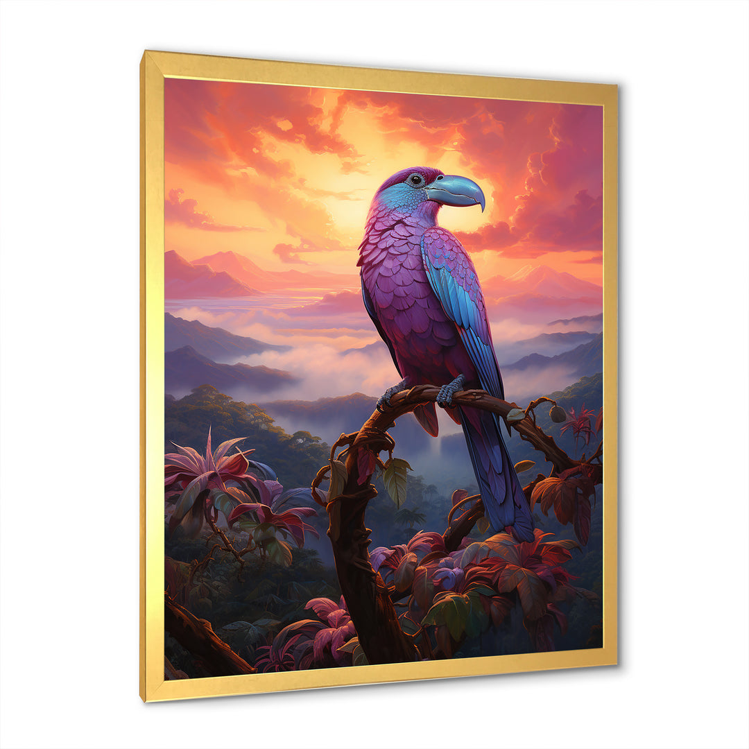 Pink and yellow Tropical Toucan jungle sunset - Toucan Framed Canvas Art
