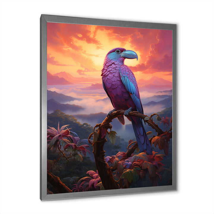 Pink and yellow Tropical Toucan jungle sunset - Toucan Framed Canvas Art