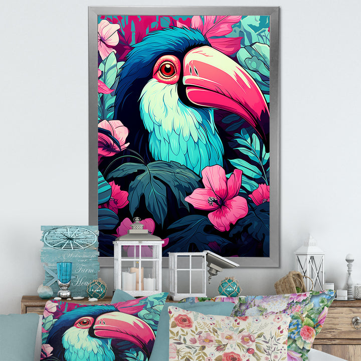Pink and blue Tropical Toucans - Toucan Bedroom Wall Art