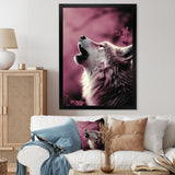 Pink Howling wolf at sunset - Wolf Wall Decor