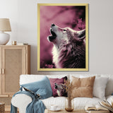 Pink Howling wolf at sunset - Wolf Wall Decor