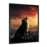 Yellow Howling wolf at sunset - Wolf Wall Decor