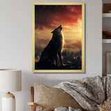 Yellow Howling wolf at sunset - Wolf Wall Decor