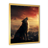 Yellow Howling wolf at sunset - Wolf Wall Decor