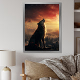 Yellow Howling wolf at sunset - Wolf Wall Decor